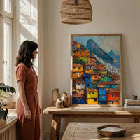 Rio De Janeiro Favela Painting, Brazil Cityscape Art Print, Sugarloaf Mountain Wall Art, Vibrant Slum Poster, Impasto Slopes Decor