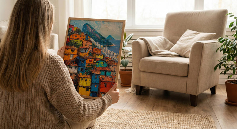 Rio De Janeiro Favela Painting, Brazil Cityscape Art Print, Sugarloaf Mountain Wall Art, Vibrant Slum Poster, Impasto Slopes Decor