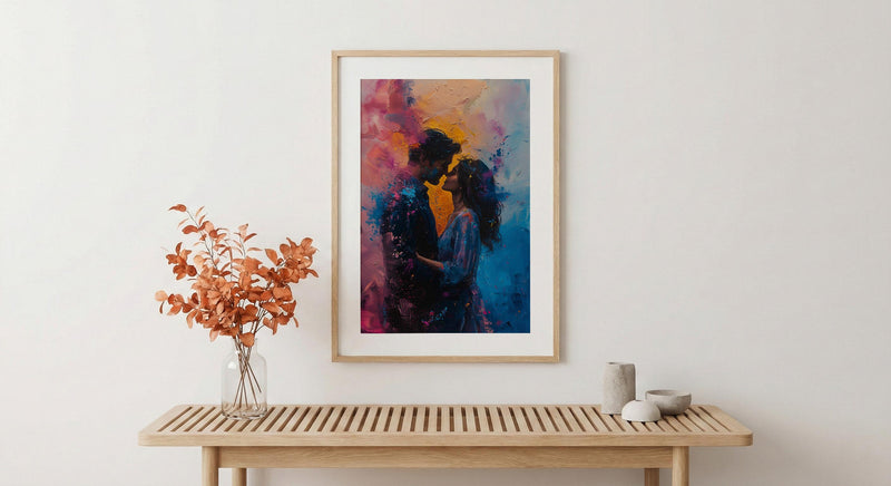 Holi Festival Art, Colorful Couple Print, India Culture, Impasto Oil Painting, Vibrant Decor, Joyful Gift, Anniversary Gift