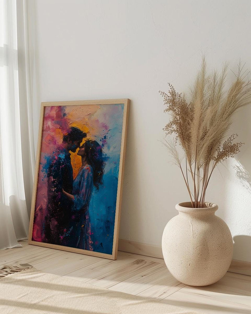 Holi Festival Art, Colorful Couple Print, India Culture, Impasto Oil Painting, Vibrant Decor, Joyful Gift, Anniversary Gift