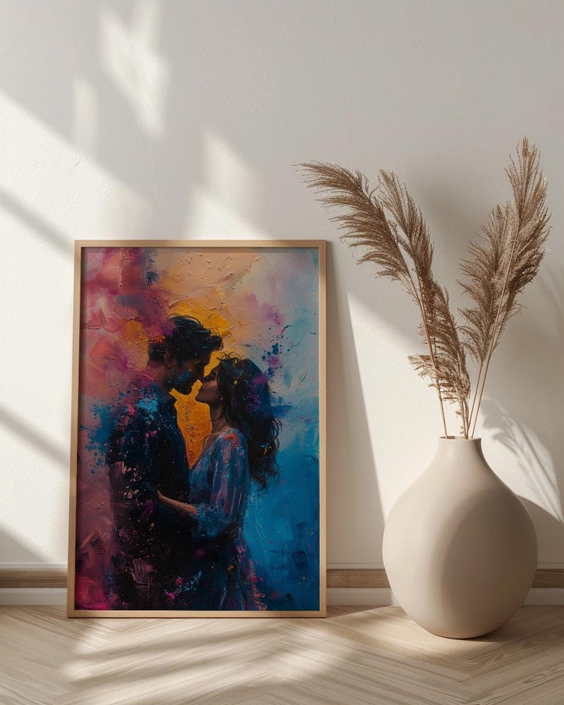 Holi Festival Art, Colorful Couple Print, India Culture, Impasto Oil Painting, Vibrant Decor, Joyful Gift, Anniversary Gift