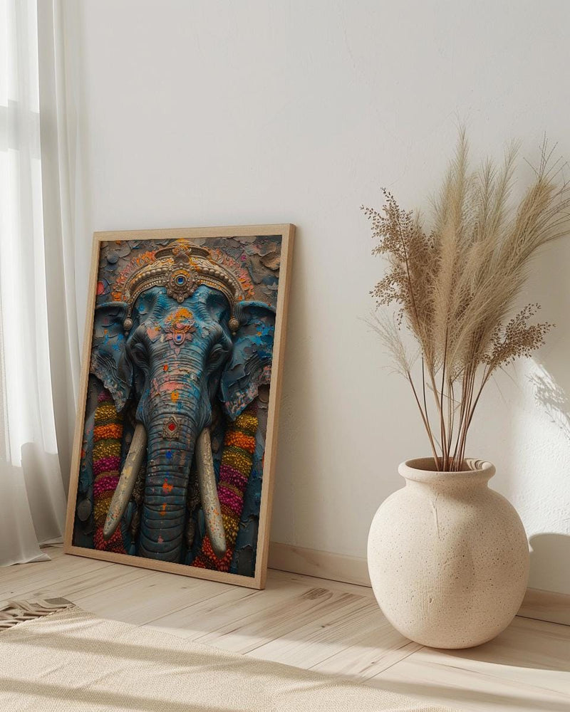 Elephant Art Print, Temple India Decor, Cultural Blessing, Impasto Oil Painting, Painted Elephant, Good Luck Gift, Baby Shower Gift