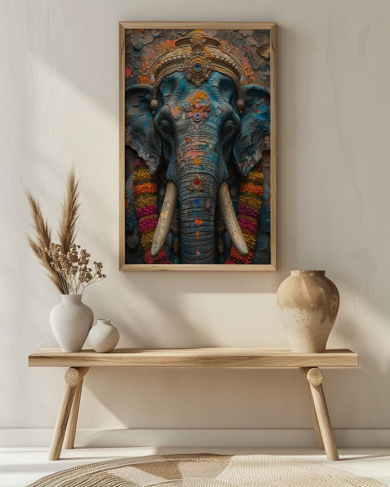 Elephant Art Print, Temple India Decor, Cultural Blessing, Impasto Oil Painting, Painted Elephant, Good Luck Gift, Baby Shower Gift