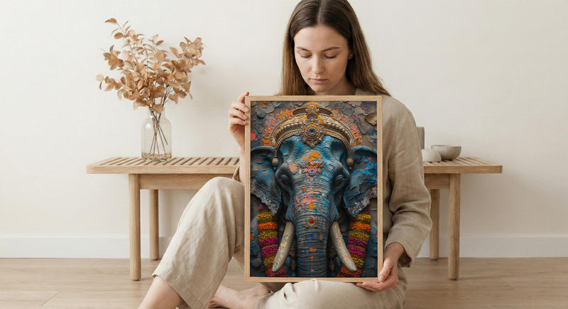Elephant Art Print, Temple India Decor, Cultural Blessing, Impasto Oil Painting, Painted Elephant, Good Luck Gift, Baby Shower Gift