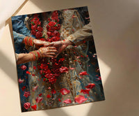 Indian Wedding Art, Varmala Ceremony, Red and Gold, Impasto Oil Painting, Cultural Couple, Anniversary Gift, Honeymoon Gift