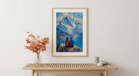 Himalayas Wall Art, Mountain Landscape, Prayer Flags, Impasto Oil Painting, Spiritual Decor, Trekking Gift, Anniversary Gift