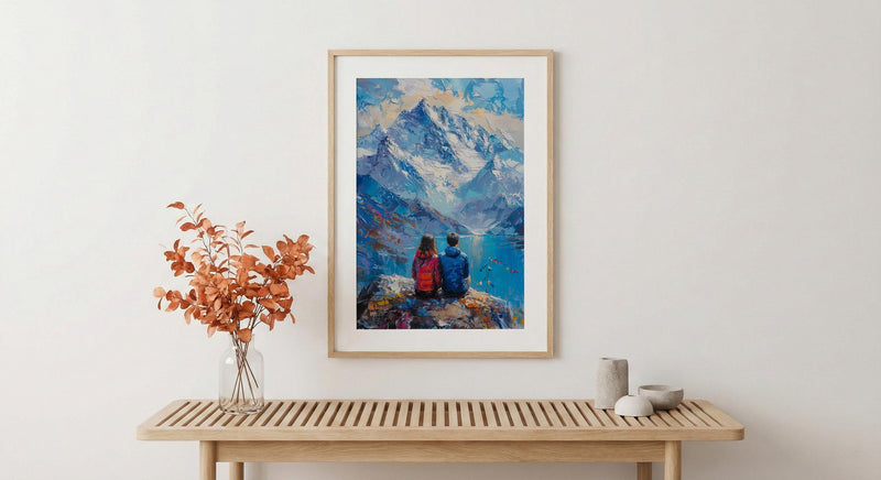 Himalayas Wall Art, Mountain Landscape, Prayer Flags, Impasto Oil Painting, Spiritual Decor, Trekking Gift, Anniversary Gift