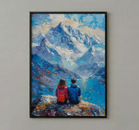 Himalayas Wall Art, Mountain Landscape, Prayer Flags, Impasto Oil Painting, Spiritual Decor, Trekking Gift, Anniversary Gift