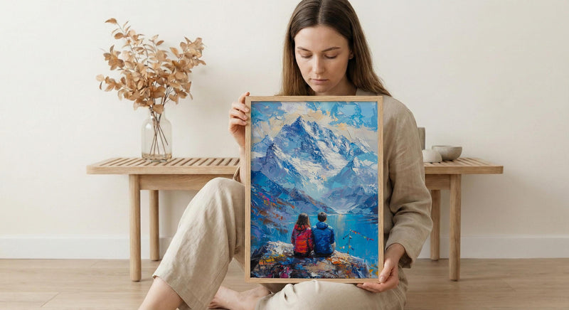 Himalayas Wall Art, Mountain Landscape, Prayer Flags, Impasto Oil Painting, Spiritual Decor, Trekking Gift, Anniversary Gift