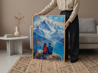 Himalayas Wall Art, Mountain Landscape, Prayer Flags, Impasto Oil Painting, Spiritual Decor, Trekking Gift, Anniversary Gift