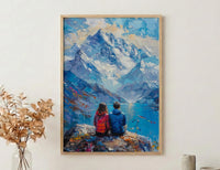 Himalayas Wall Art, Mountain Landscape, Prayer Flags, Impasto Oil Painting, Spiritual Decor, Trekking Gift, Anniversary Gift