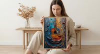 Indian Music Art, Sitar Print, Instrument Decor, Impasto Oil Painting, Classical Music, Cultural Gift, Best Friend Gift