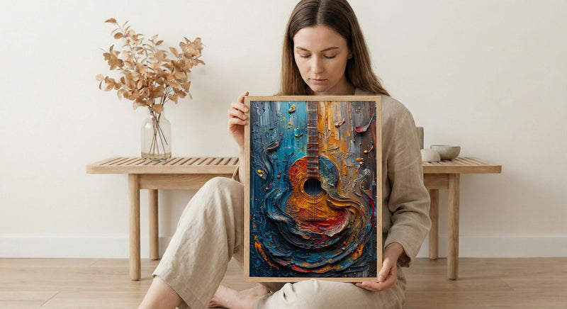 Indian Music Art, Sitar Print, Instrument Decor, Impasto Oil Painting, Classical Music, Cultural Gift, Best Friend Gift