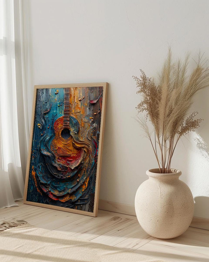 Indian Music Art, Sitar Print, Instrument Decor, Impasto Oil Painting, Classical Music, Cultural Gift, Best Friend Gift