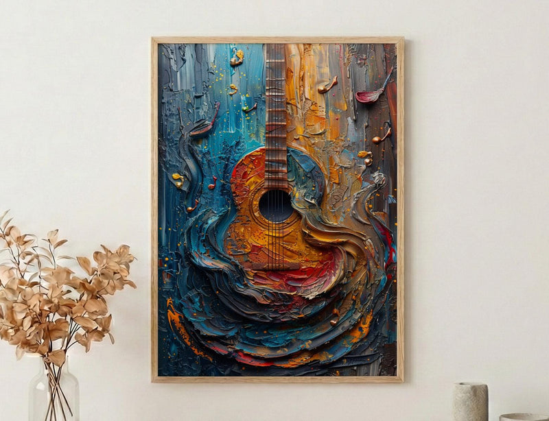Indian Music Art, Sitar Print, Instrument Decor, Impasto Oil Painting, Classical Music, Cultural Gift, Best Friend Gift