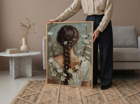 Jasmine Flower Art, Indian Braid Print, Cultural Beauty, Impasto Oil Painting, Hair Decor, White Flowers, Anniversary Gift