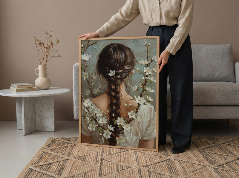 Jasmine Flower Art, Indian Braid Print, Cultural Beauty, Impasto Oil Painting, Hair Decor, White Flowers, Anniversary Gift