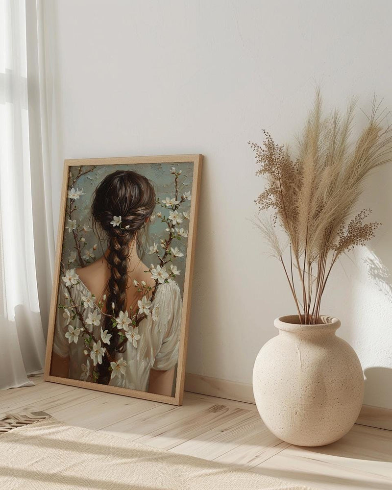 Jasmine Flower Art, Indian Braid Print, Cultural Beauty, Impasto Oil Painting, Hair Decor, White Flowers, Anniversary Gift