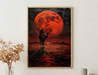 Rajasthan Art, Thar Desert Print, Camel Silhouette, Impasto Oil Painting, Red Moon, Folk Decor, Wedding Gift