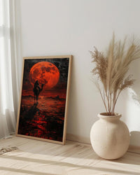 Rajasthan Art, Thar Desert Print, Camel Silhouette, Impasto Oil Painting, Red Moon, Folk Decor, Wedding Gift