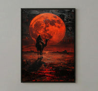 Rajasthan Art, Thar Desert Print, Camel Silhouette, Impasto Oil Painting, Red Moon, Folk Decor, Wedding Gift