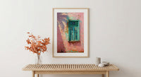 Havana Cuba Wall Art, Pink Wall Decor, Turquoise Window, Impasto Oil Painting, Pastel Tropical Print, Caribbean Vibe
