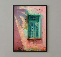 Havana Cuba Wall Art, Pink Wall Decor, Turquoise Window, Impasto Oil Painting, Pastel Tropical Print, Caribbean Vibe
