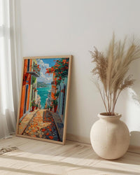 Puerto Rico Wall Art, Old San Juan Print, Colorful Street, Impasto Oil Painting, Orange House Decor, Caribbean Gift