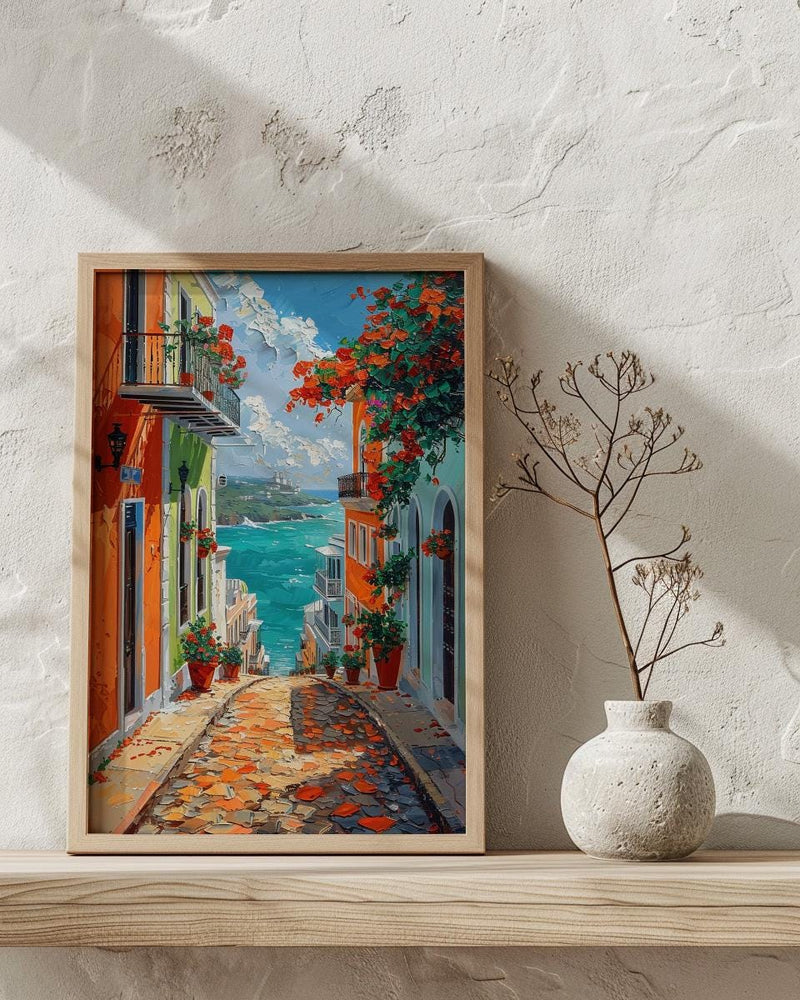 Puerto Rico Wall Art, Old San Juan Print, Colorful Street, Impasto Oil Painting, Orange House Decor, Caribbean Gift
