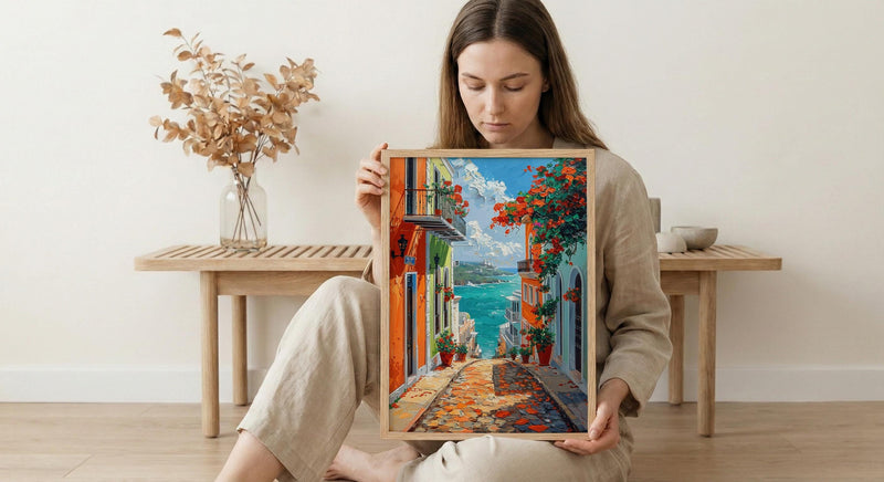Puerto Rico Wall Art, Old San Juan Print, Colorful Street, Impasto Oil Painting, Orange House Decor, Caribbean Gift