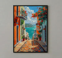 Puerto Rico Wall Art, Old San Juan Print, Colorful Street, Impasto Oil Painting, Orange House Decor, Caribbean Gift