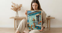 Brazil Wall Art, Salvador Bahia Print, Colonial House, Impasto Oil Painting, Pastel Blue Decor, Tropical Flowers