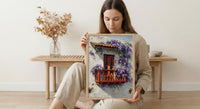 Cartagena Colombia Art, Red Balcony Print, Wisteria Flower, Impasto Oil Painting, White Wall Decor, Latin Poster