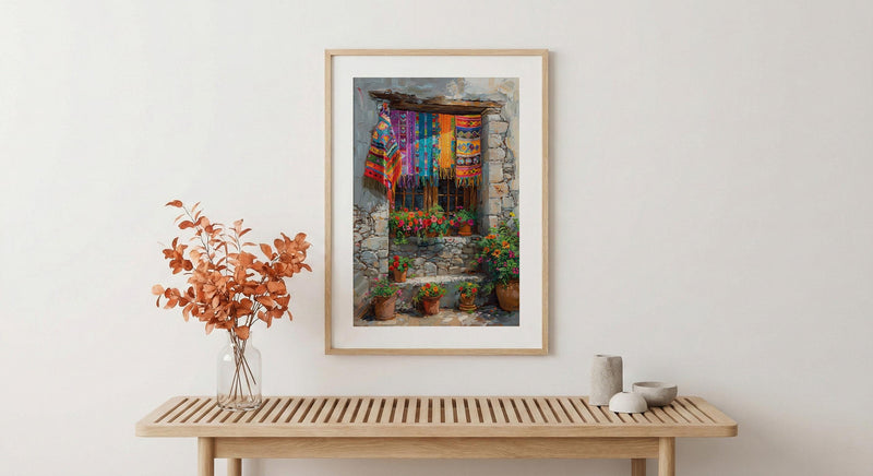 Guatemala Wall Art, Textile Pattern Print, Colorful Window, Impasto Oil Painting, Boho Cultural Art, Travel Gift