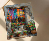 Guatemala Wall Art, Textile Pattern Print, Colorful Window, Impasto Oil Painting, Boho Cultural Art, Travel Gift