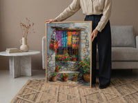 Guatemala Wall Art, Textile Pattern Print, Colorful Window, Impasto Oil Painting, Boho Cultural Art, Travel Gift