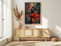 Tango Dancers Art, Argentina Decor, Passionate Love, Impasto Oil Painting, Red Dress Print, Dance Studio Art, Latin Vibes