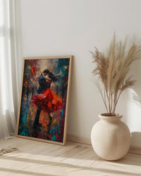 Tango Dancers Art, Argentina Decor, Passionate Love, Impasto Oil Painting, Red Dress Print, Dance Studio Art, Latin Vibes