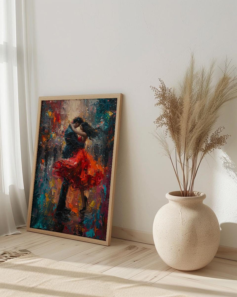 Tango Dancers Art, Argentina Decor, Passionate Love, Impasto Oil Painting, Red Dress Print, Dance Studio Art, Latin Vibes