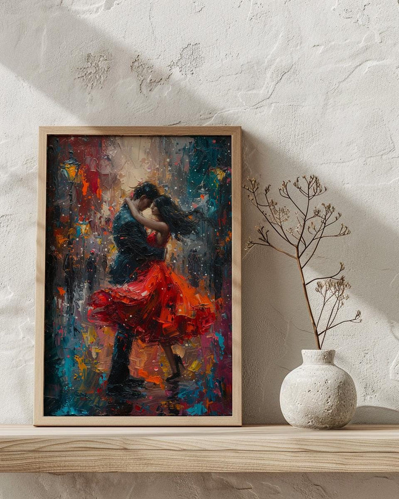 Tango Dancers Art, Argentina Decor, Passionate Love, Impasto Oil Painting, Red Dress Print, Dance Studio Art, Latin Vibes