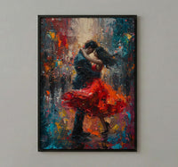 Tango Dancers Art, Argentina Decor, Passionate Love, Impasto Oil Painting, Red Dress Print, Dance Studio Art, Latin Vibes