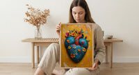 Mexican Heart Art, Corazon Milagro, Folk Art Print, Impasto Oil Painting, Frida Style Decor, Colorful Wall Art, Sacred Heart
