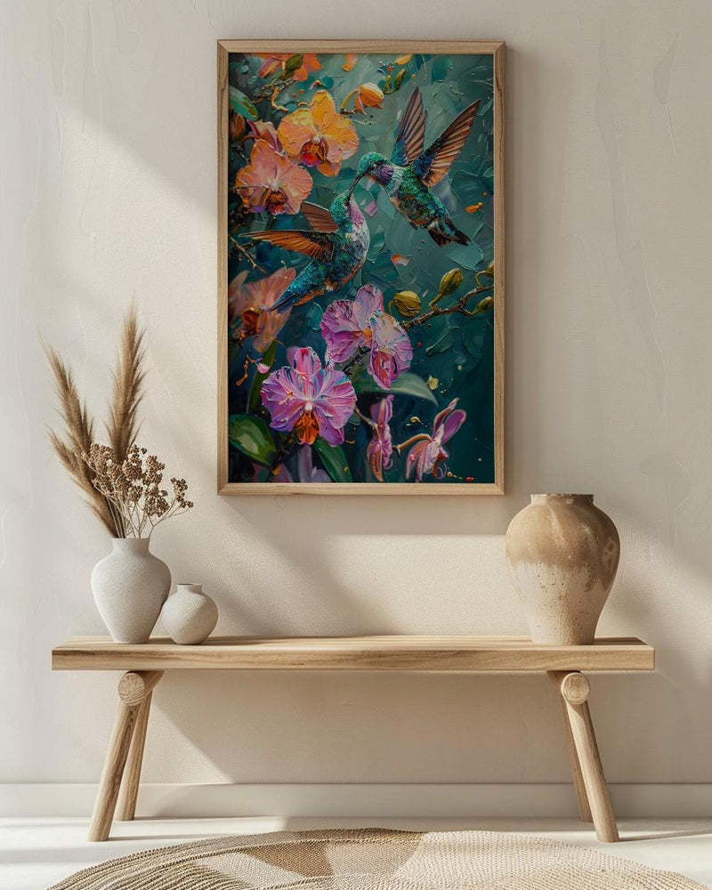 Hummingbird Art, Tropical Bird Print, Nature Romance, Impasto Oil Painting, Latin Wildlife, Colorful Decor, Bird Lover Gift