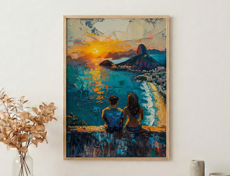 Rio de Janeiro Art, Christ Redeemer Print, Brazil Sunset, Impasto Oil Painting, Cityscape Decor, Travel Gift, Anniversary Gift