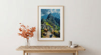 Machu Picchu Art, Peru Travel Print, Llama Decor, Impasto Oil Painting, Ancient Ruins, Adventure Gift, Engagement Gift