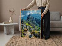 Machu Picchu Art, Peru Travel Print, Llama Decor, Impasto Oil Painting, Ancient Ruins, Adventure Gift, Engagement Gift