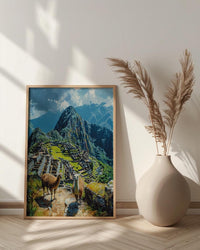 Machu Picchu Art, Peru Travel Print, Llama Decor, Impasto Oil Painting, Ancient Ruins, Adventure Gift, Engagement Gift