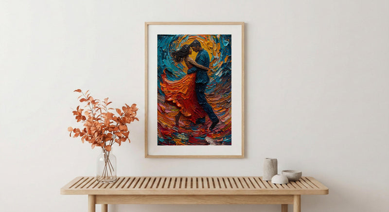 Salsa Dance Art, Latin Music Print, Dance Studio Decor, Impasto Oil Painting, Red Skirt, Passionate Gift, Anniversary Gift