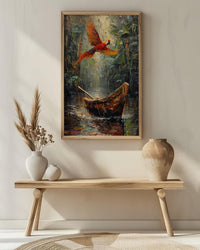 Amazon Jungle Art, River Boat Print, Rainforest Landscape, Impasto Oil Painting, Nature Adventure, Green Decor, Travel Lover Gift