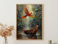 Amazon Jungle Art, River Boat Print, Rainforest Landscape, Impasto Oil Painting, Nature Adventure, Green Decor, Travel Lover Gift